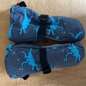 Kids Dinosaur Mittens - Blue and Gray
